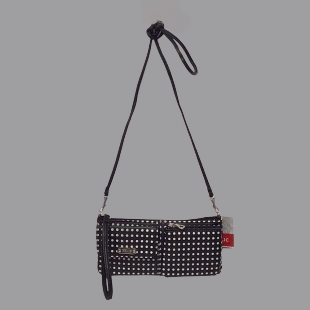 NEW RELIC by Fossil Evie Wristlet Crossbody Clutch Black and White Polka Dots - Picture 3 of 10